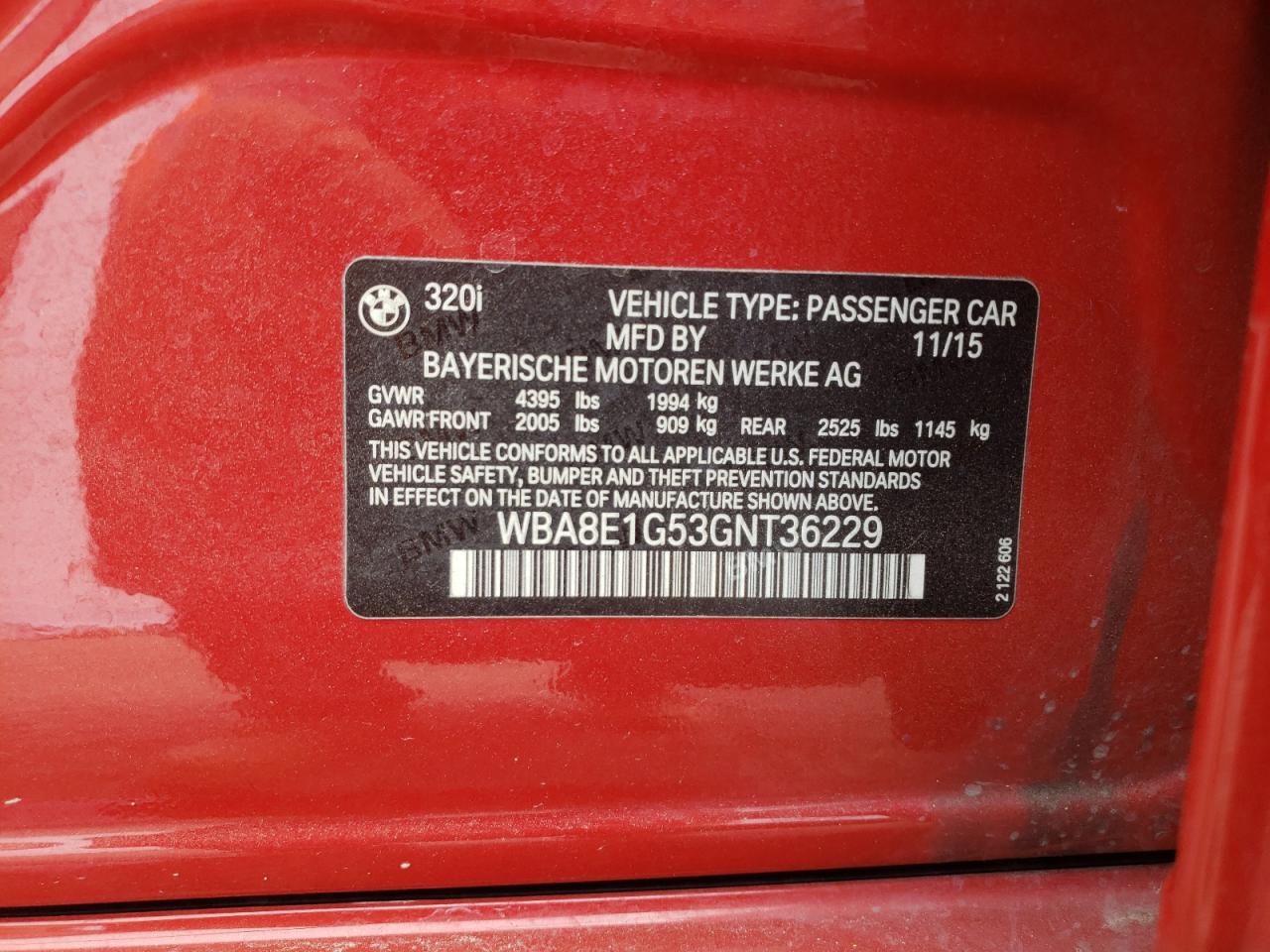 Photo 10 from auction – 2016 BMW 320 I with VIN WBA8E1G53GNT36229