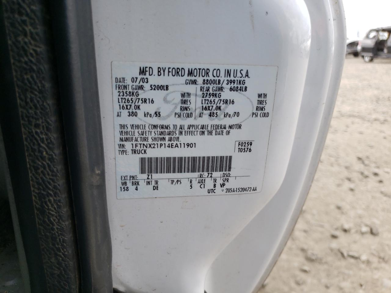 Photo 10 from auction – 2004 FORD F250 SUPER with VIN 1FTNX21P14EA11901