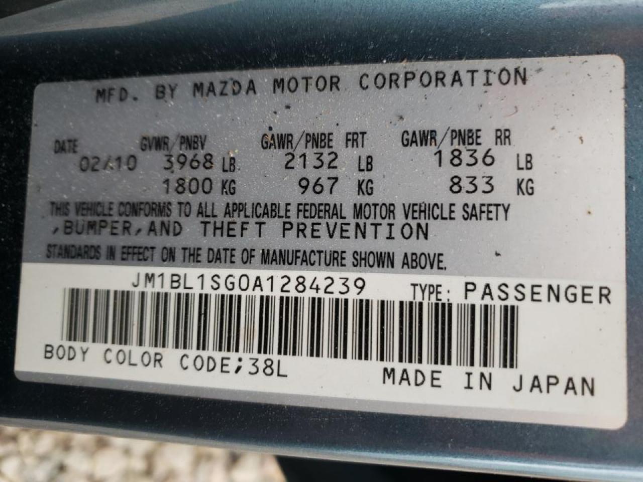 Photo 10 from auction – 2010 MAZDA 3 I with VIN JM1BL1SG0A1284239