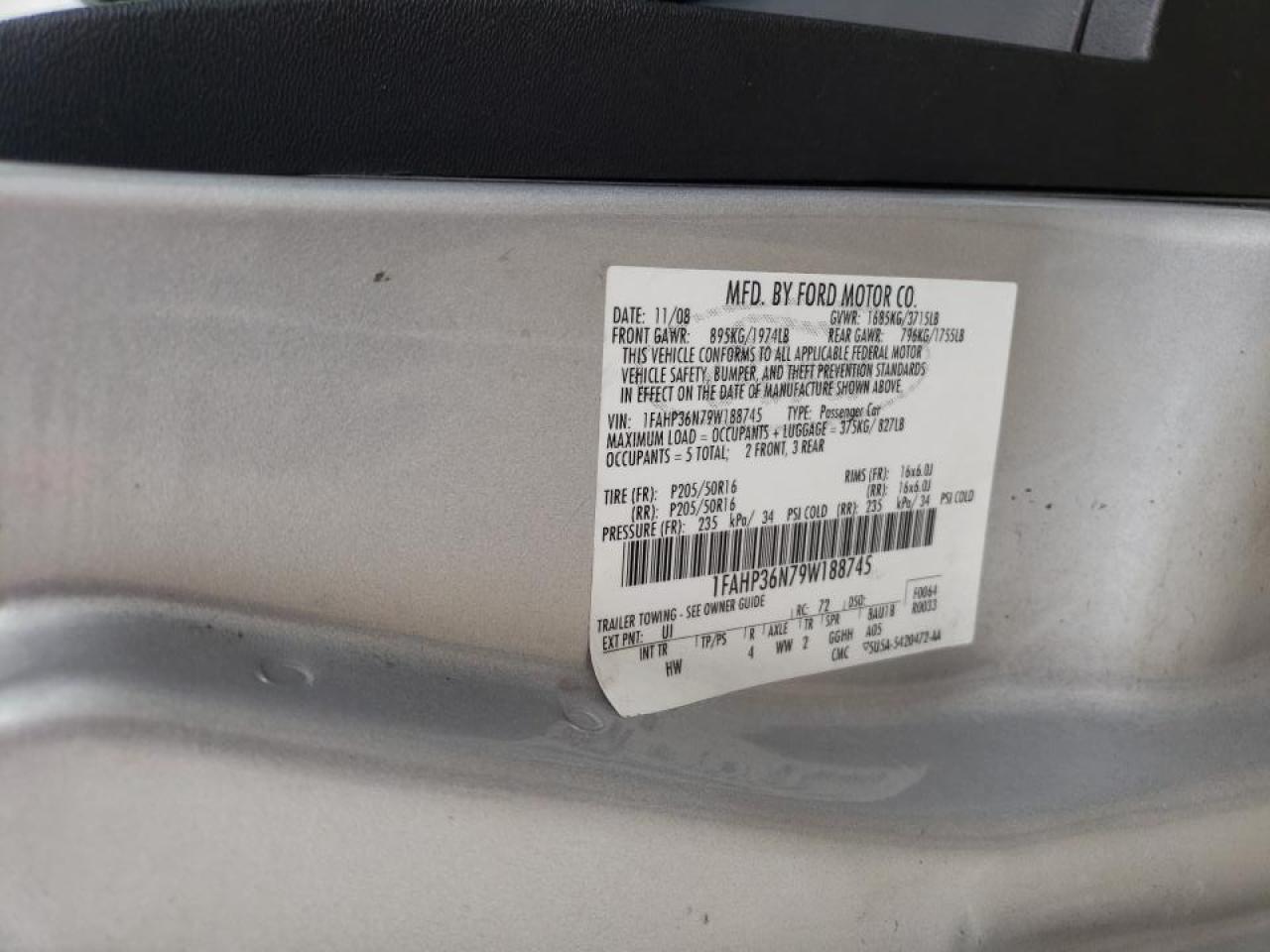 Photo 10 from auction – 2009 FORD FOCUS SES with VIN 1FAHP36N79W188745