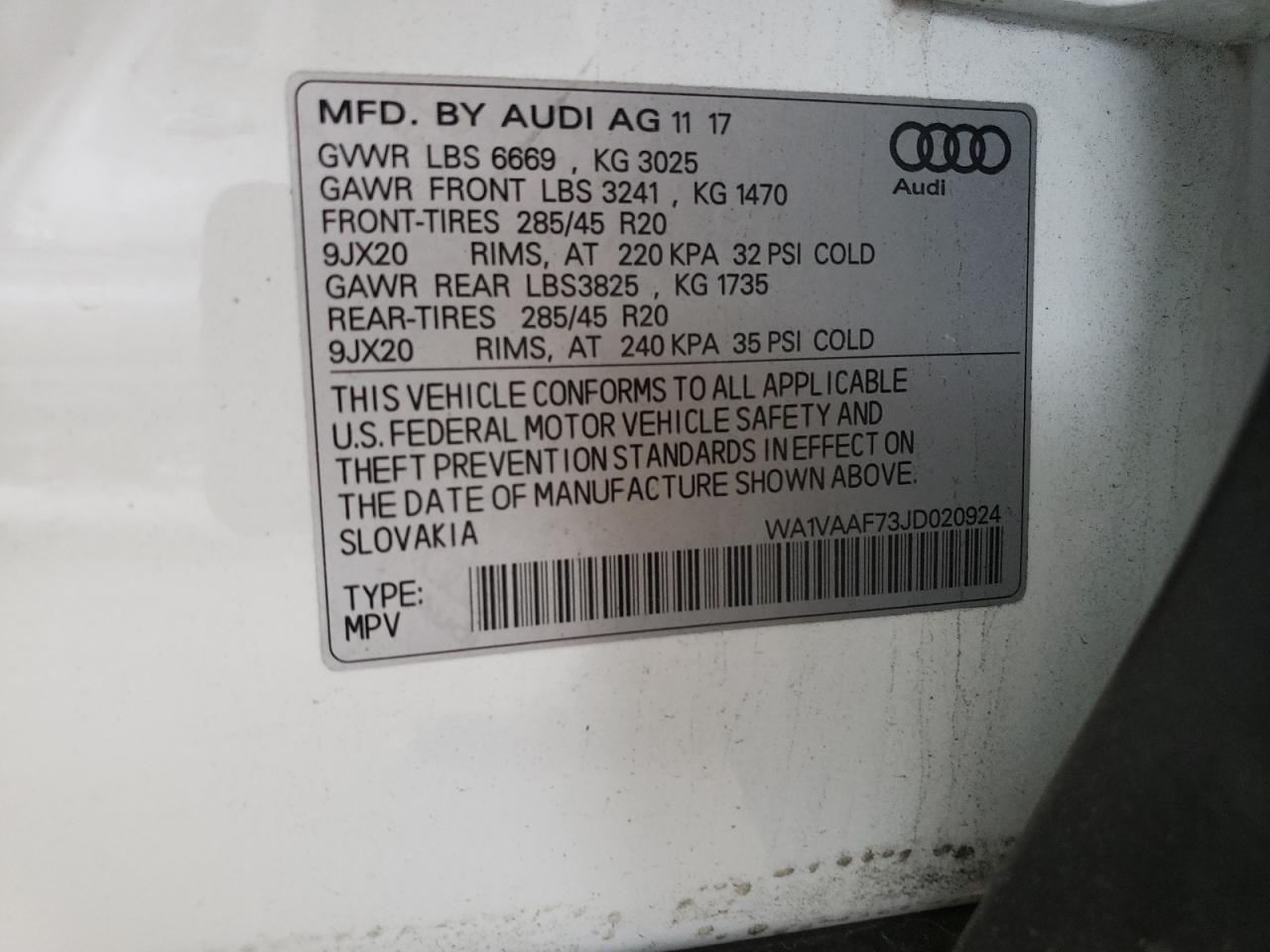 Photo 10 from auction – 2018 AUDI Q7 PRESTIG with VIN WA1VAAF73JD020924