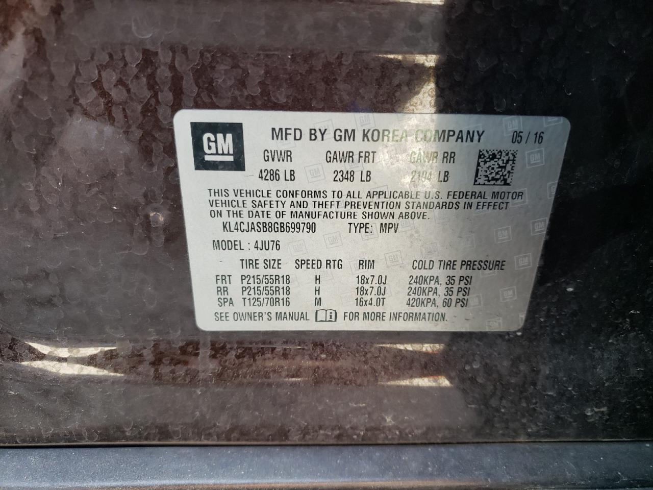 Photo 10 from auction – 2016 BUICK ENCORE with VIN KL4CJASB8GB699790