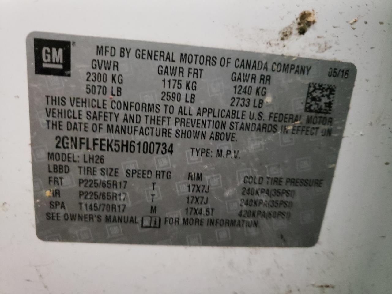 Zdjęcie 10 z aukcji – 2017 CHEVROLET EQUINOX LT z VIN 2GNFLFEK5H6100734