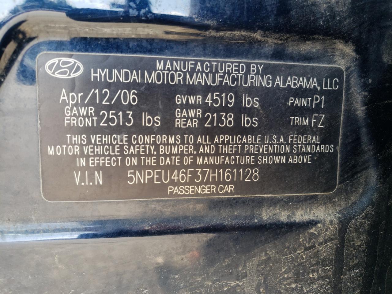 Photo 10 from auction – 2007 HYUNDAI SONATA SE with VIN 5NPEU46F37H161128