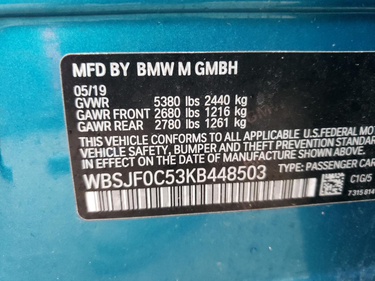 Photo 10 from auction – 2019 BMW M5 with VIN WBSJF0C53KB448503