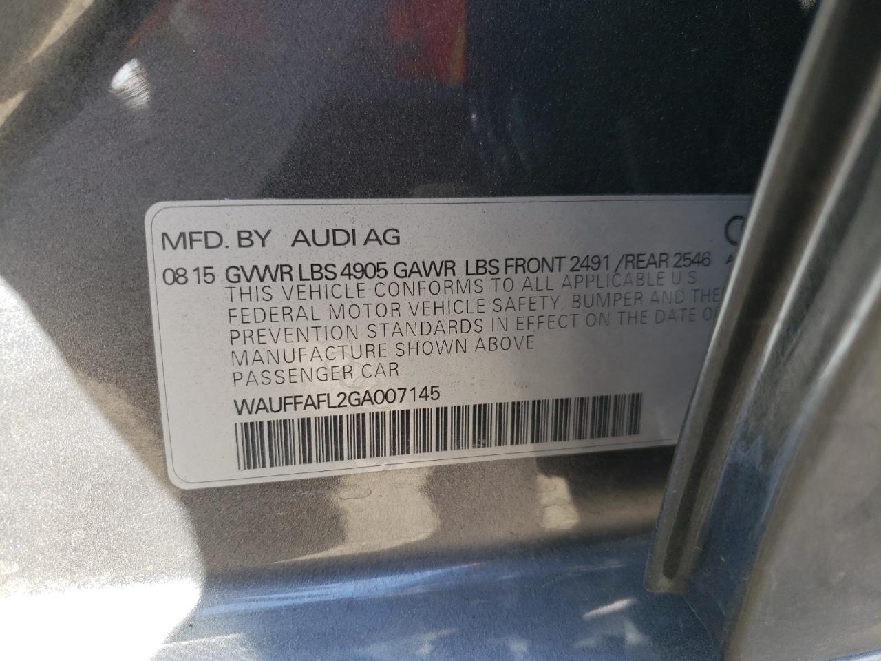 Photo 10 from auction – 2016 AUDI A4 PREMIUM with VIN WAUFFAFL2GA007145