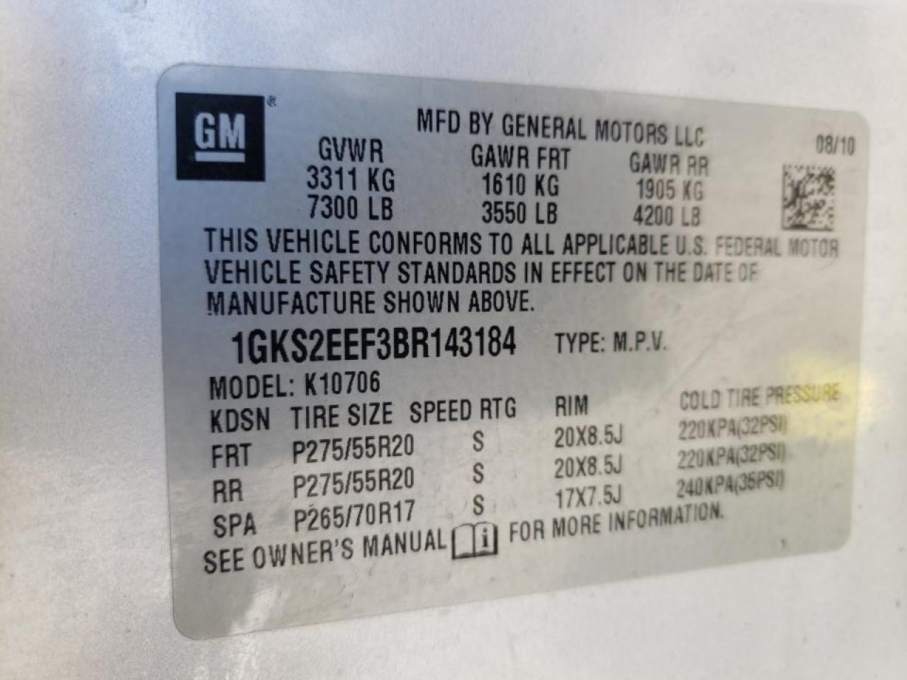 Photo 10 from auction – 2011 GMC YUKON DENA with VIN 1GKS2EEF3BR143184