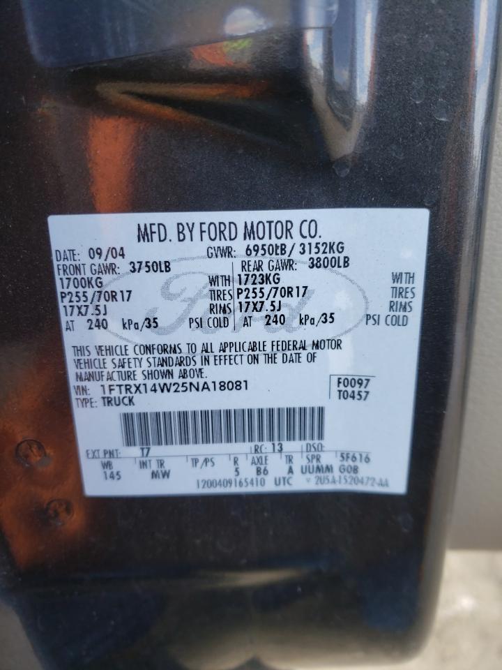 Photo 10 from auction – 2005 FORD F150 with VIN 1FTRX14W25NA18081