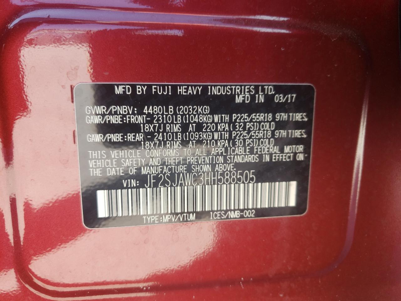 Photo 10 from auction – 2017 SUBARU FORESTER 2 with VIN JF2SJAWC3HH588505