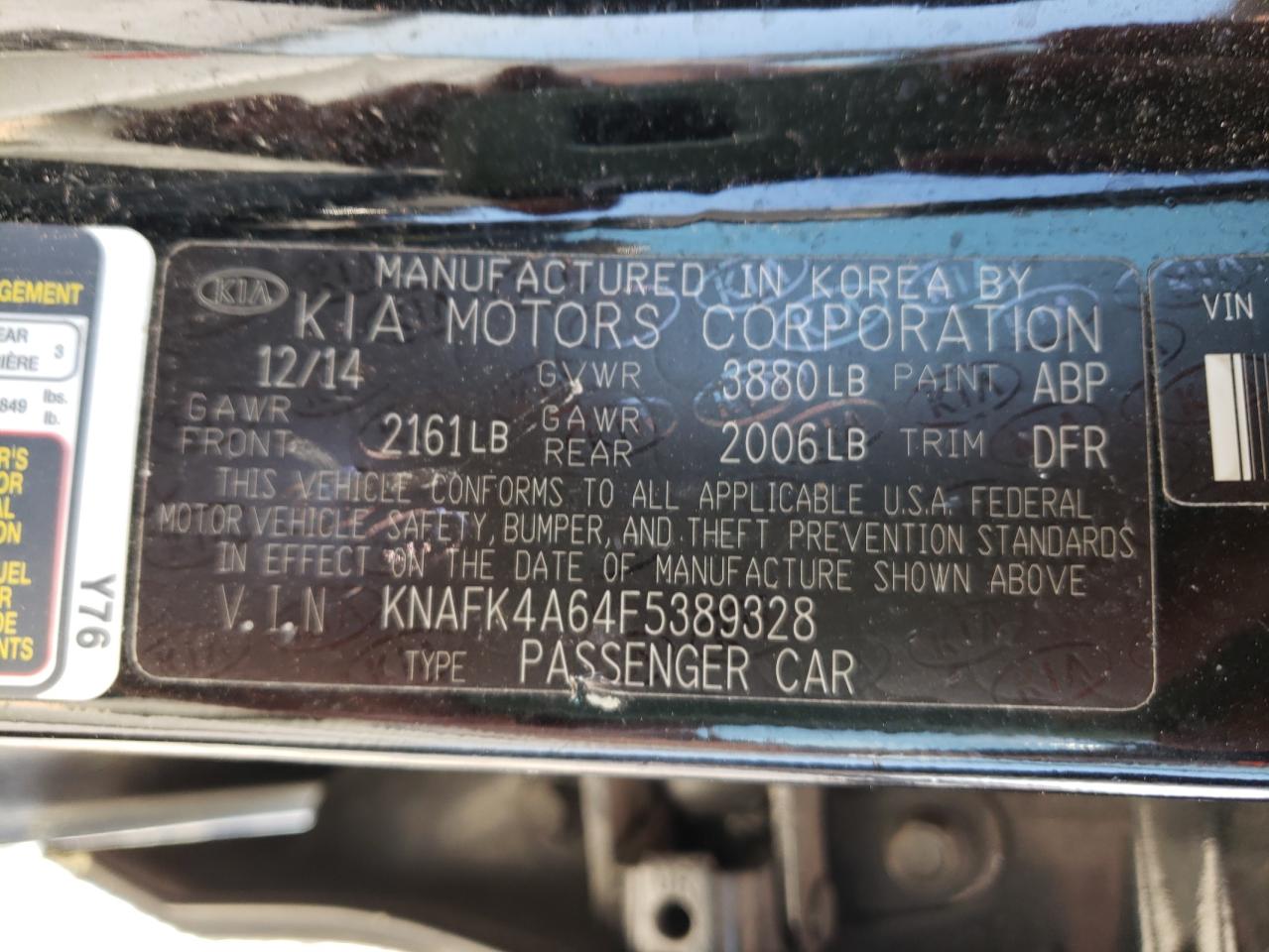 Photo 10 from auction – 2015 KIA FORTE LX with VIN KNAFK4A64F5389328