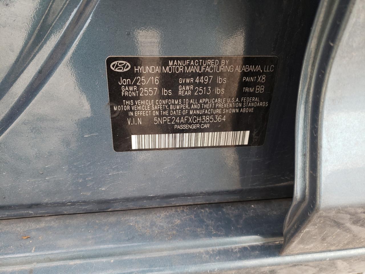 Photo 10 from auction – 2016 HYUNDAI SONATA SE with VIN 5NPE24AFXGH385364