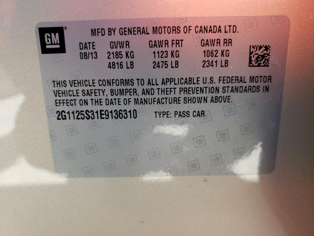 Photo 10 from auction – 2014 CHEVROLET IMPALA LT with VIN 2G1125S31E9136310