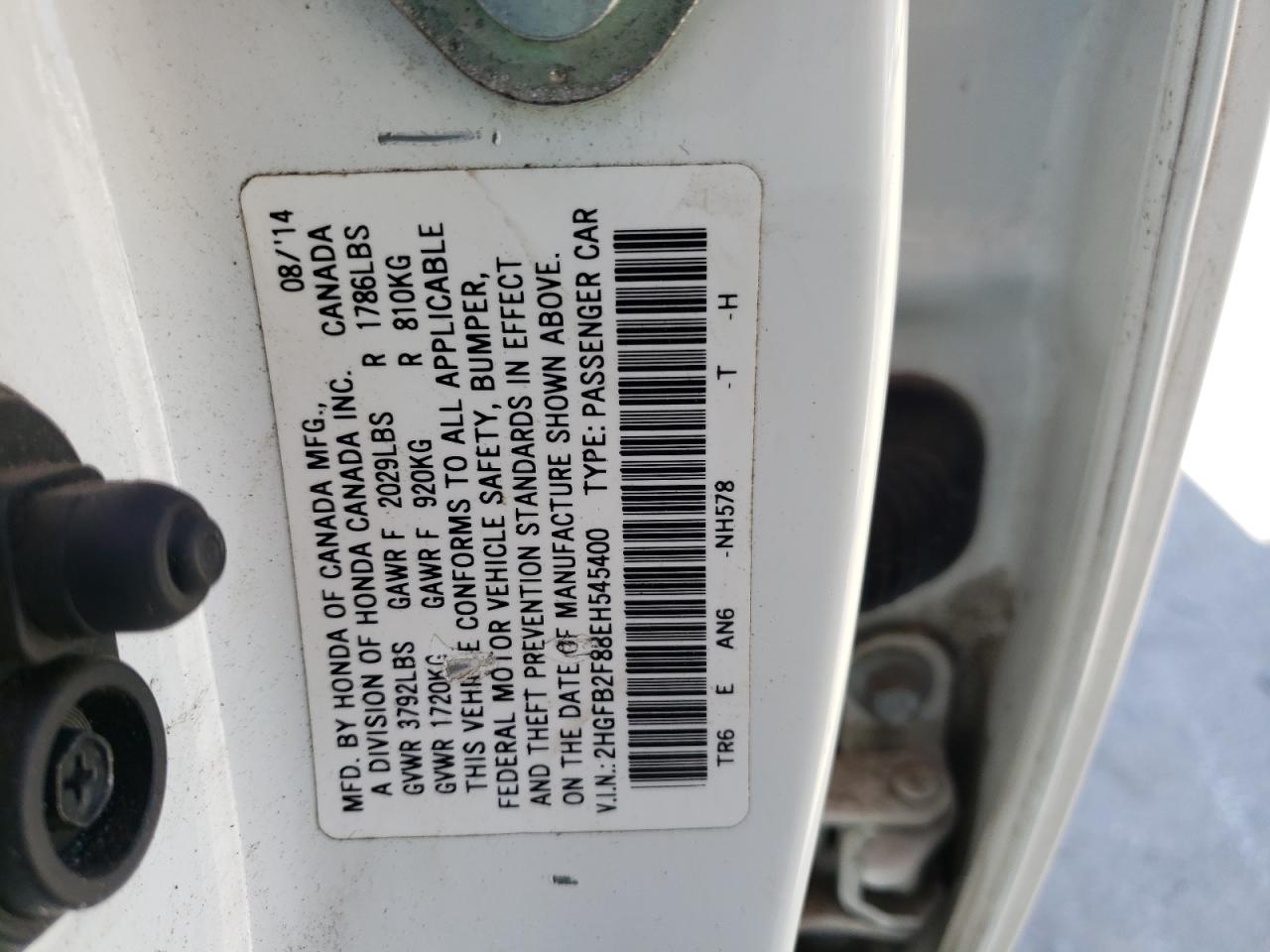 Photo 10 from auction – 2014 HONDA CIVIC EX with VIN 2HGFB2F88EH545400