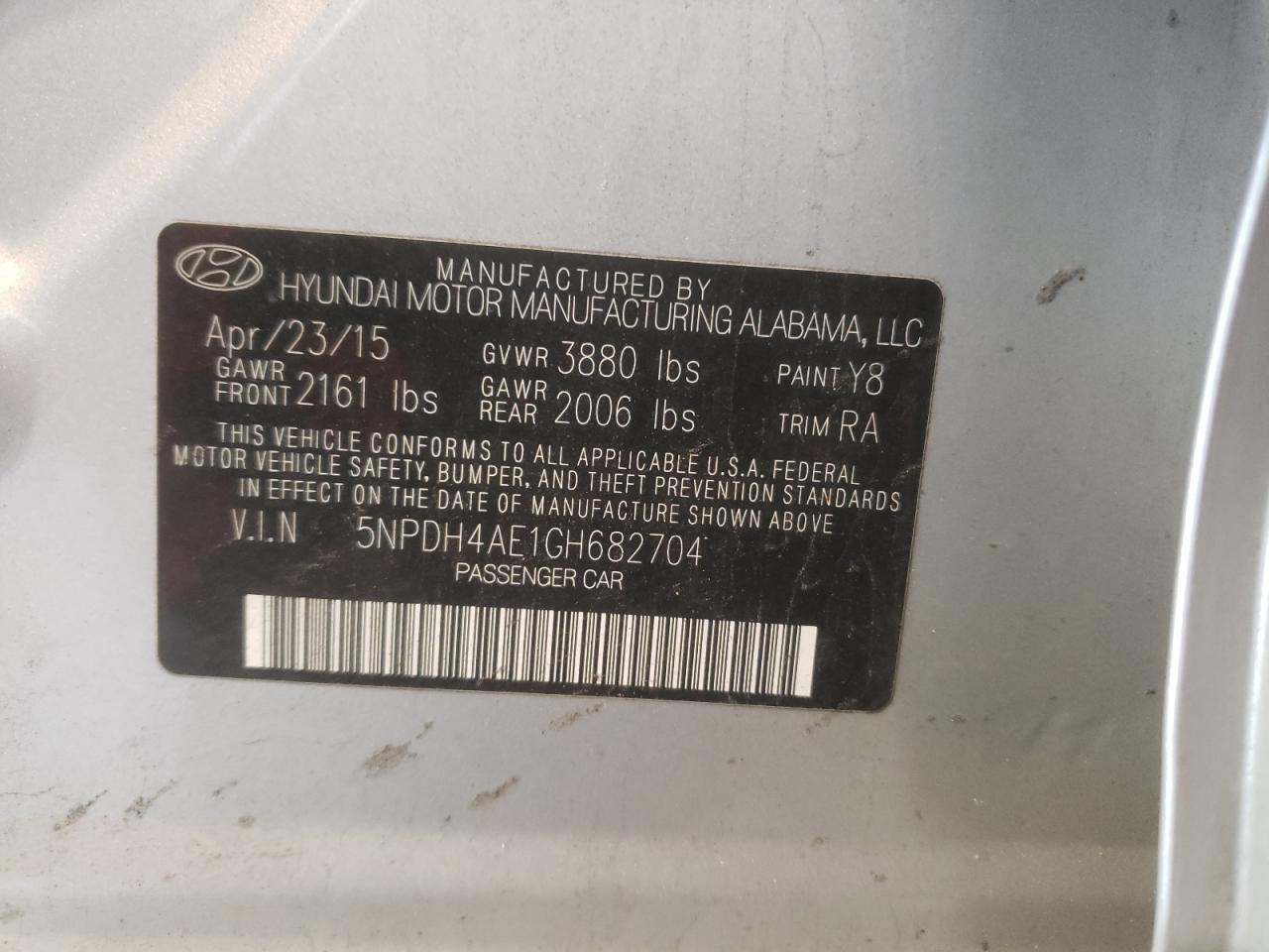 Photo 10 from auction – 2016 HYUNDAI ELANTRA SE with VIN 5NPDH4AE1GH682704