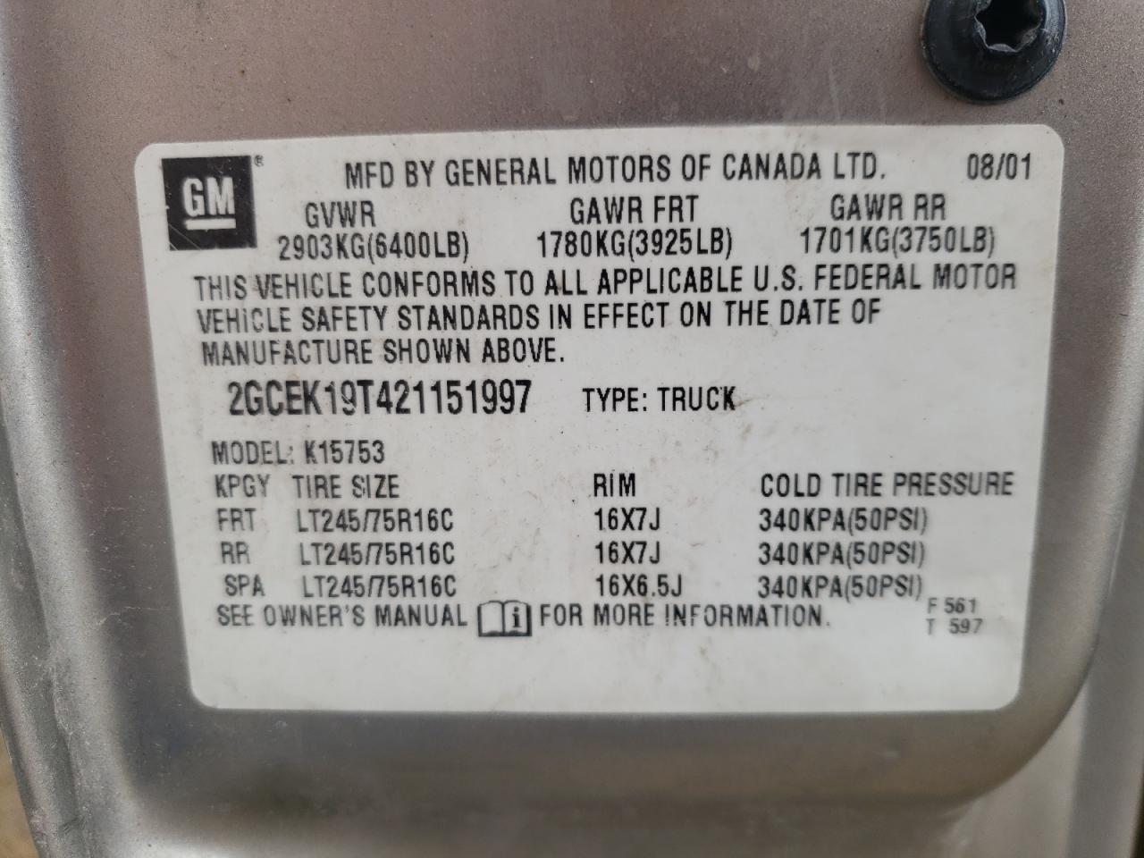 Photo 10 from auction – 2002 CHEVROLET SILVERADO with VIN 2GCEK19T421151997
