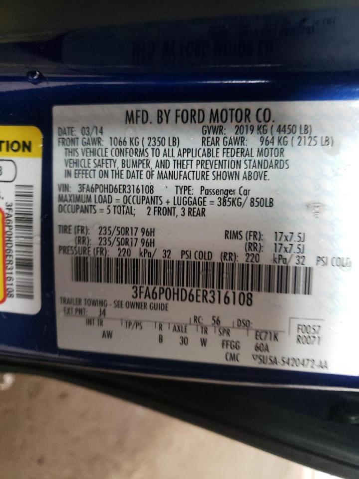 Photo 10 from auction – 2014 FORD FUSION SE with VIN 3FA6P0HD6ER316108
