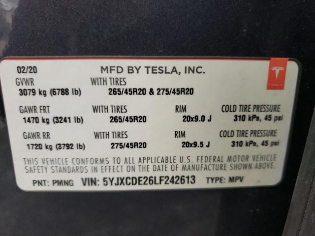 Photo 10 from auction – 2020 TESLA MODEL X with VIN 5YJXCDE26LF242613