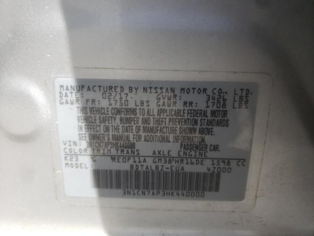 Photo 10 from auction – 2017 NISSAN VERSA S with VIN 3N1CN7AP3HK440000