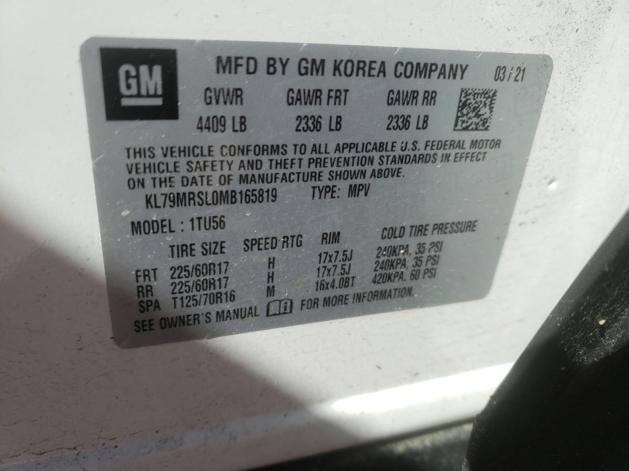 Photo 10 from auction – 2021 CHEVROLET TRAILBLAZE with VIN KL79MRSL0MB165819