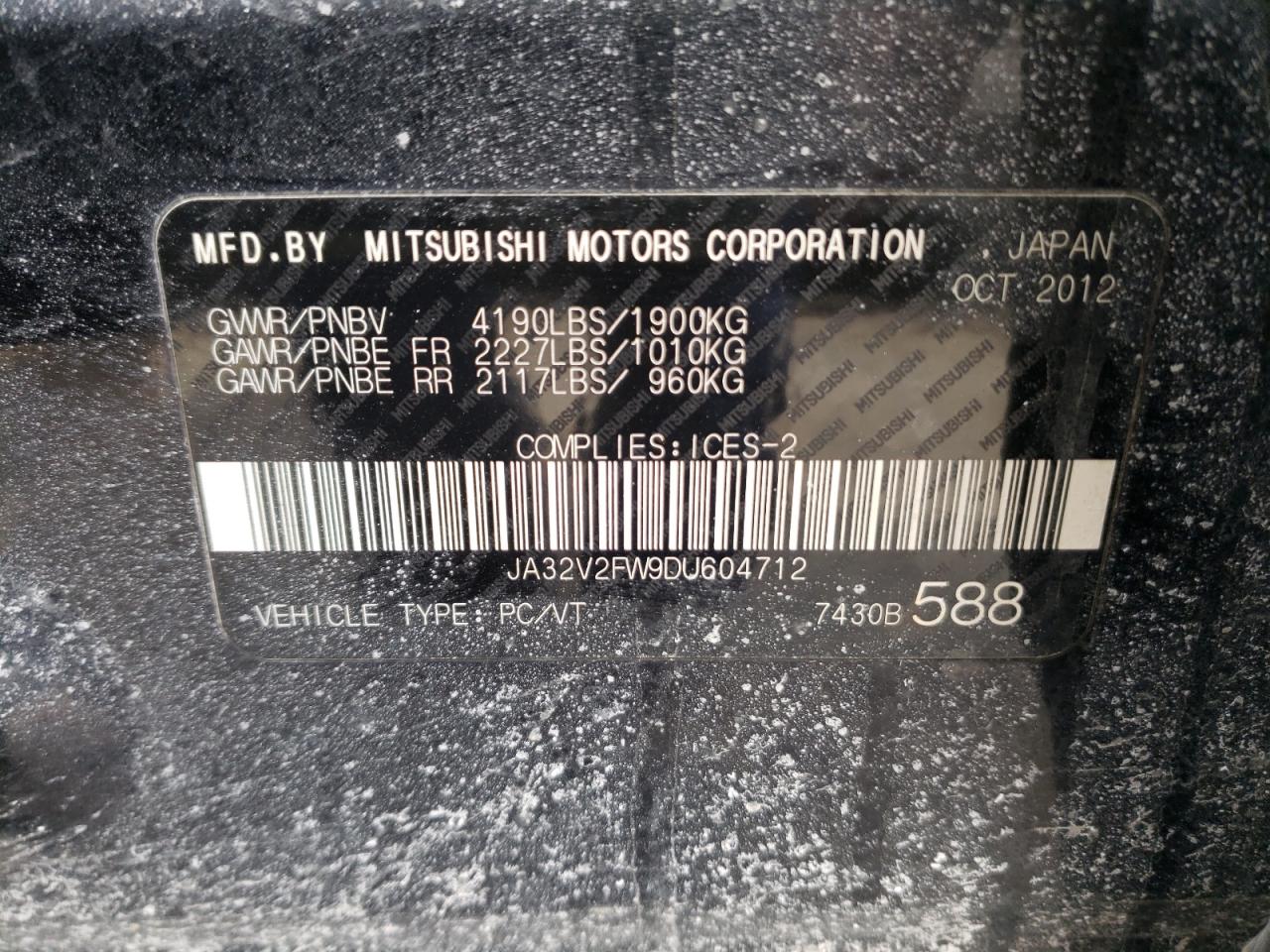 Photo 10 from auction – 2013 MITSUBISHI LANCER SE with VIN JA32V2FW9DU604712