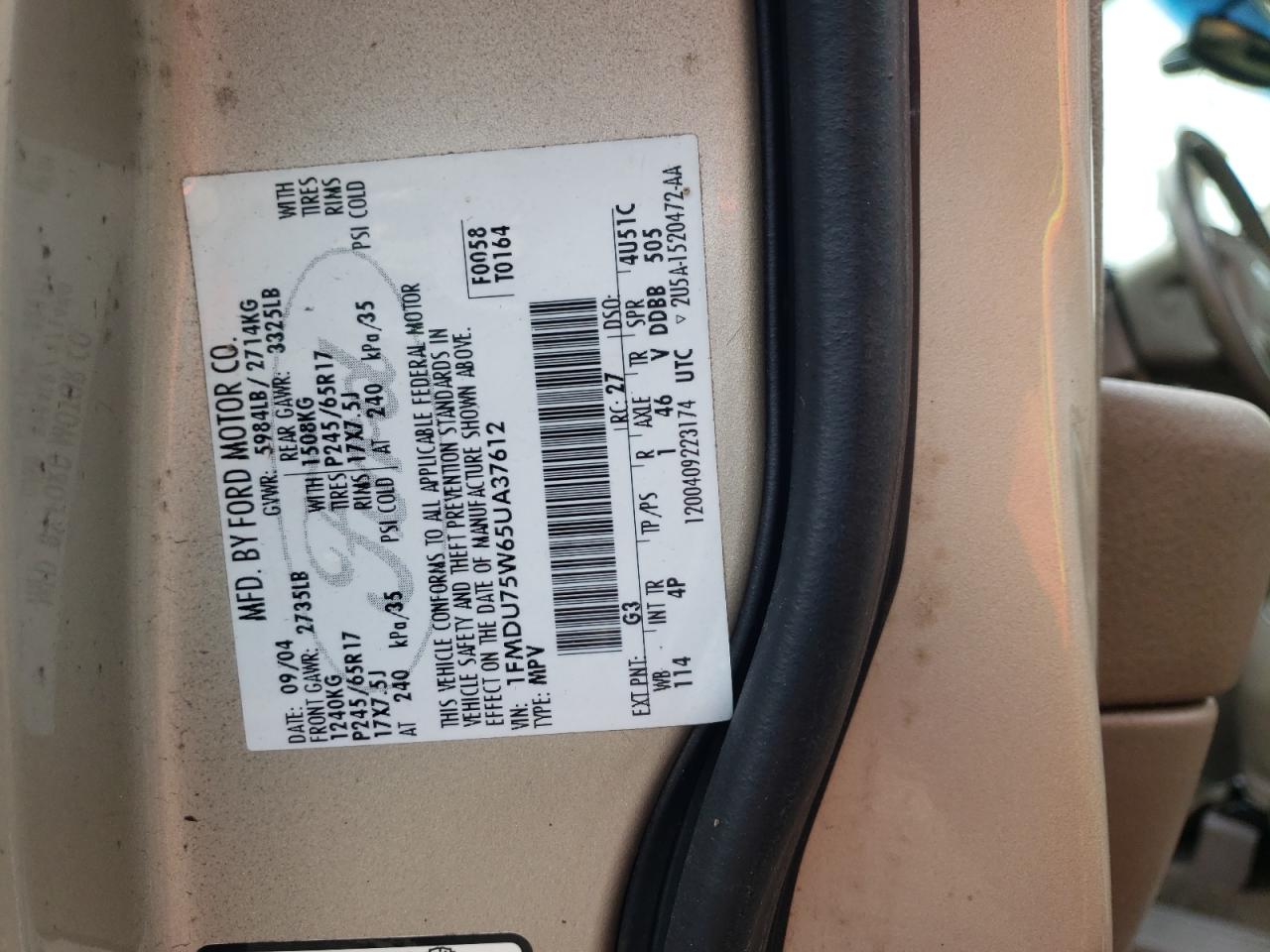 Photo 10 from auction – 2005 FORD EXPLORER L with VIN 1FMDU75W65UA37612