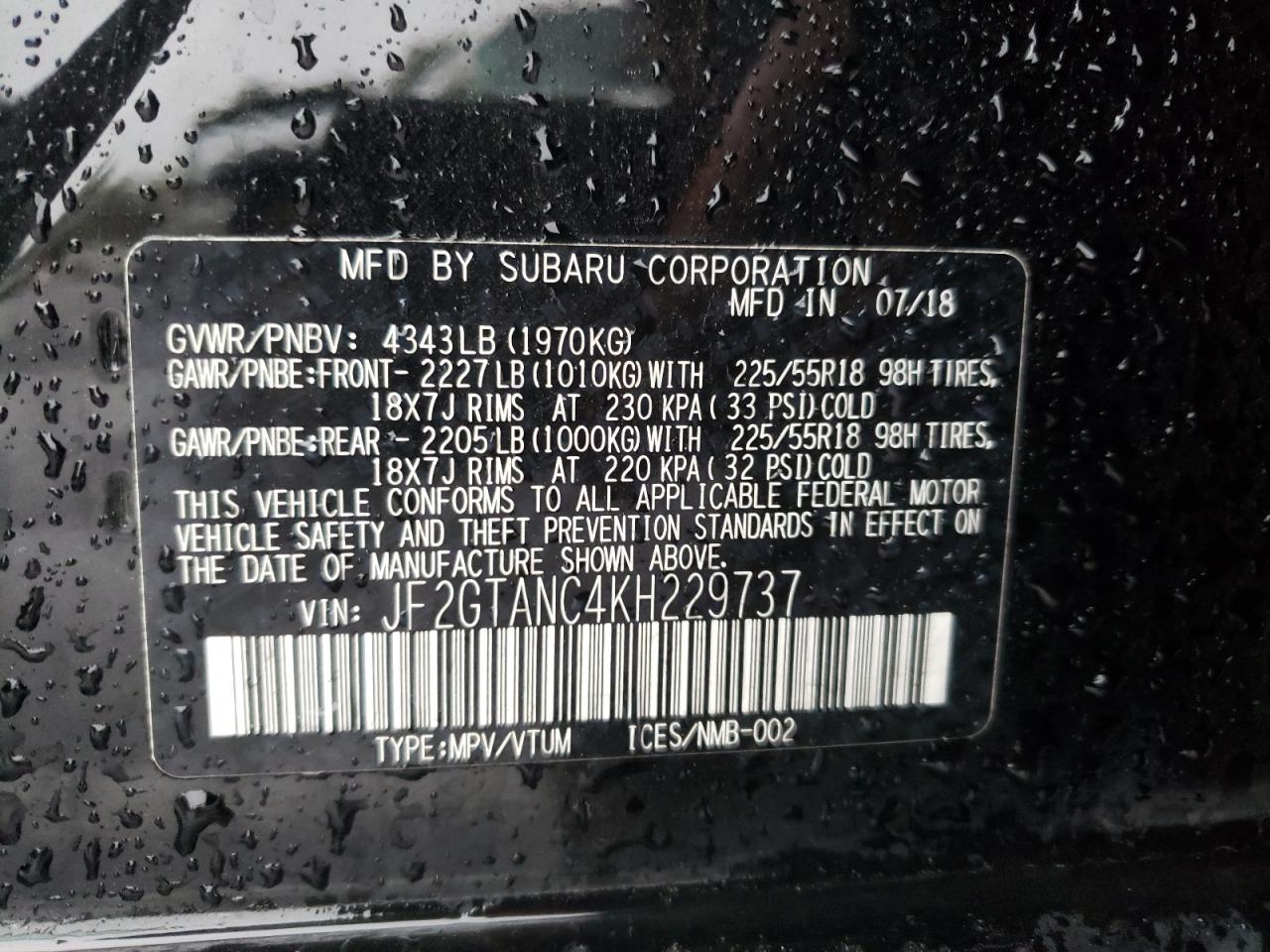 Zdjęcie 10 z aukcji – 2019 SUBARU CROSSTREK z VIN JF2GTANC4KH229737