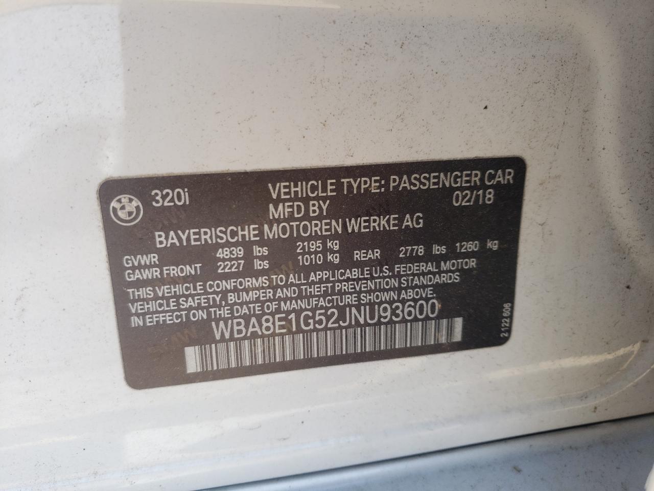 Photo 10 from auction – 2018 BMW 320 I with VIN WBA8E1G52JNU93600