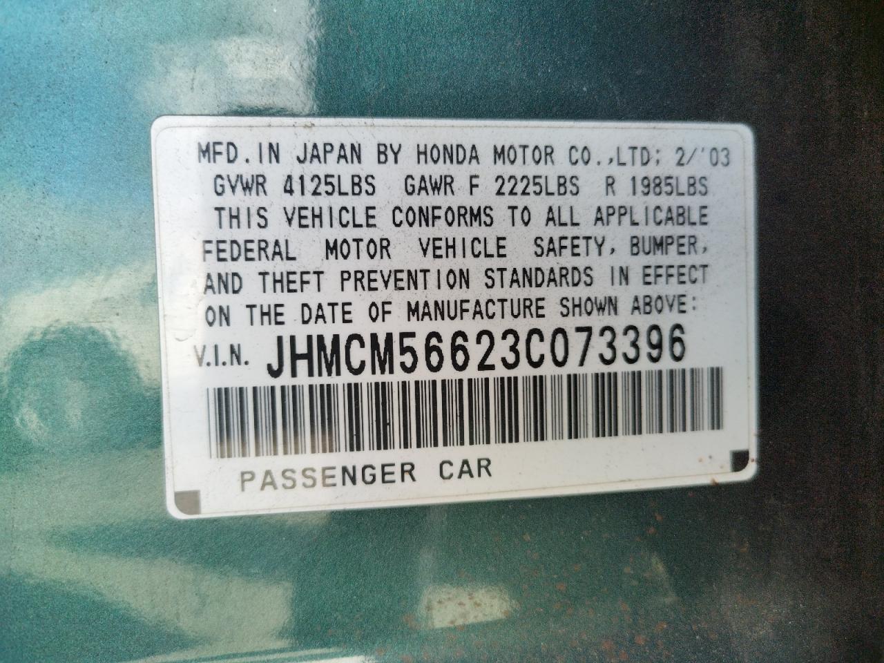 Photo 10 from auction – 2003 HONDA ACCORD EX with VIN JHMCM56623C073396