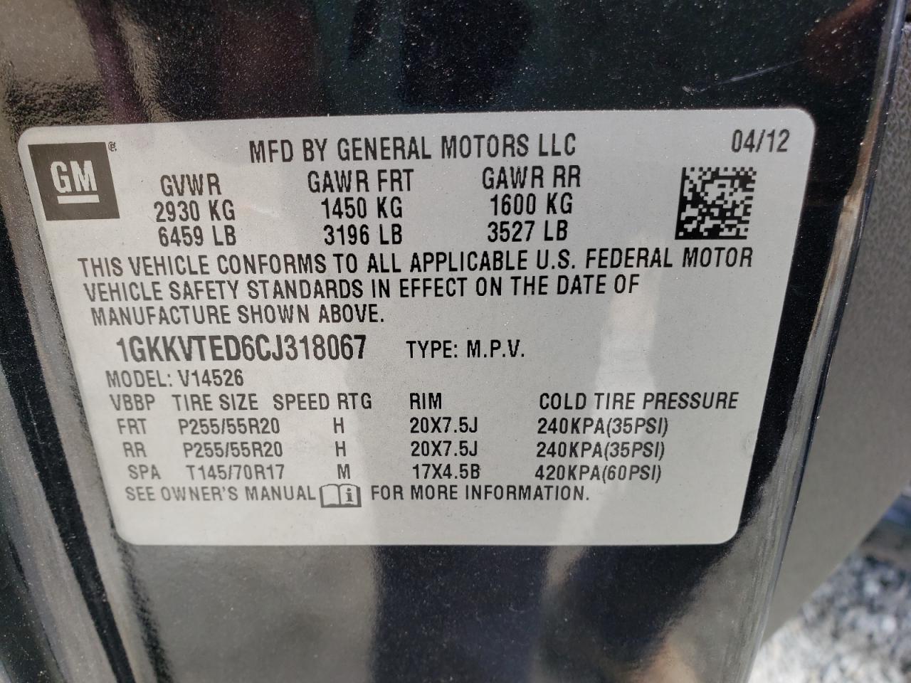 Photo 10 from auction – 2012 GMC ACADIA DEN with VIN 1GKKVTED6CJ318067