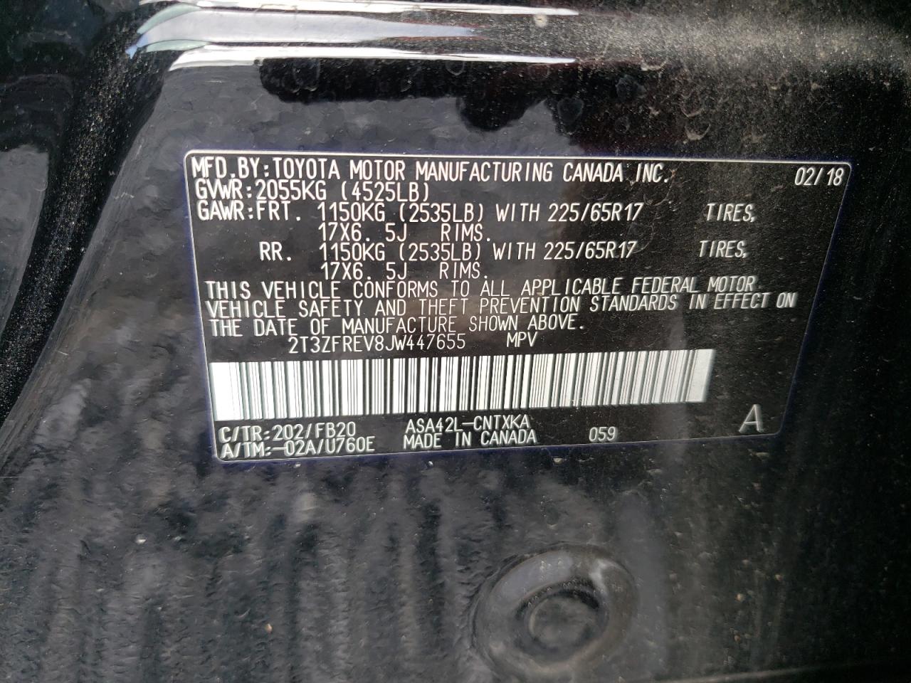 Photo 10 from auction – 2018 TOYOTA RAV4 LE with VIN 2T3ZFREV8JW447655