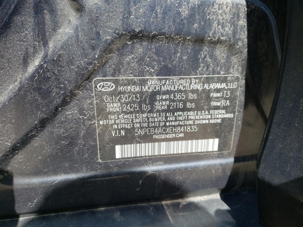 Photo 10 from auction – 2014 HYUNDAI SONATA GLS with VIN 5NPEB4ACXEH841835