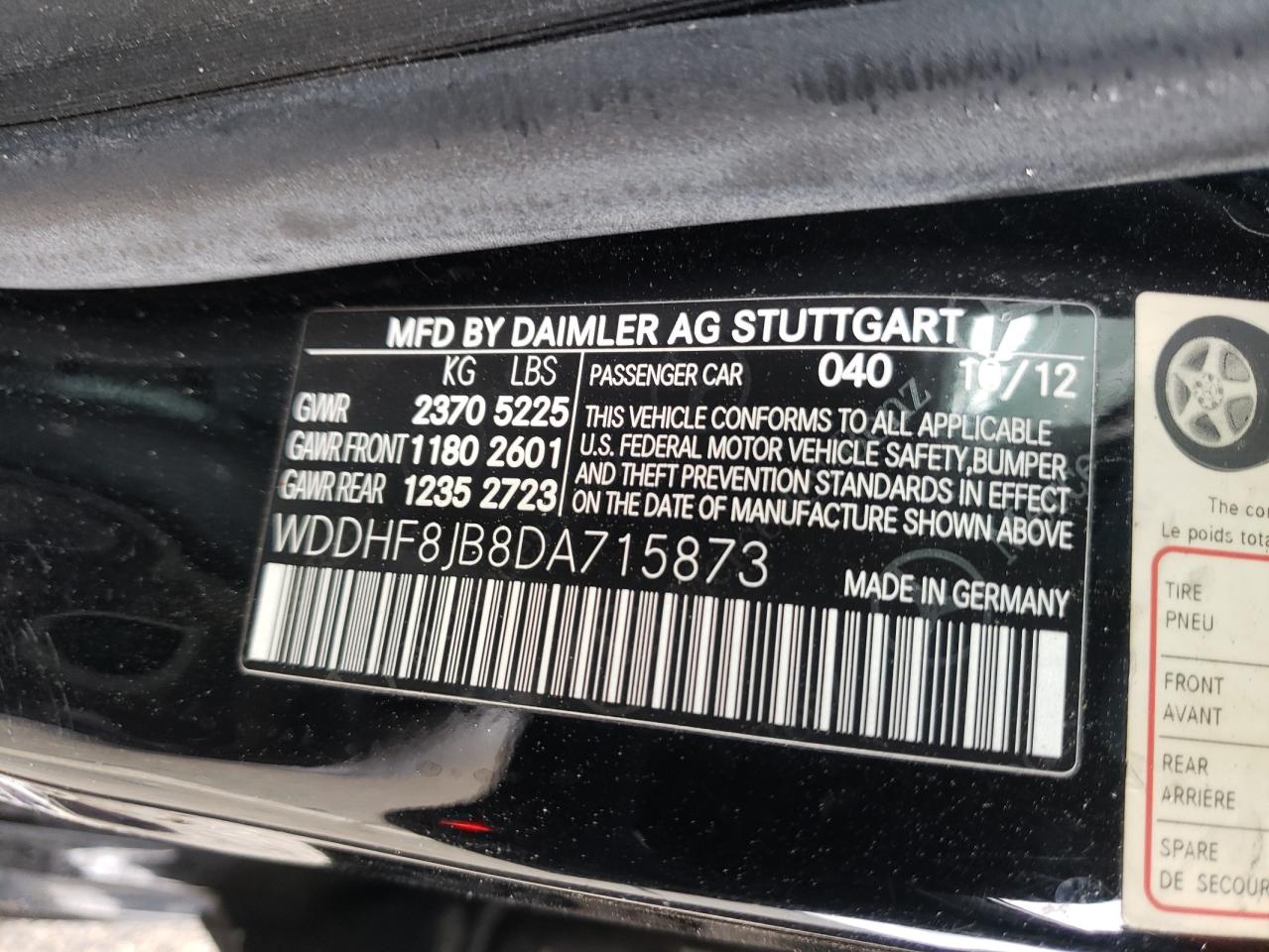 Photo 10 from auction – 2013 MERCEDES-BENZ E 350 4MAT with VIN WDDHF8JB8DA715873