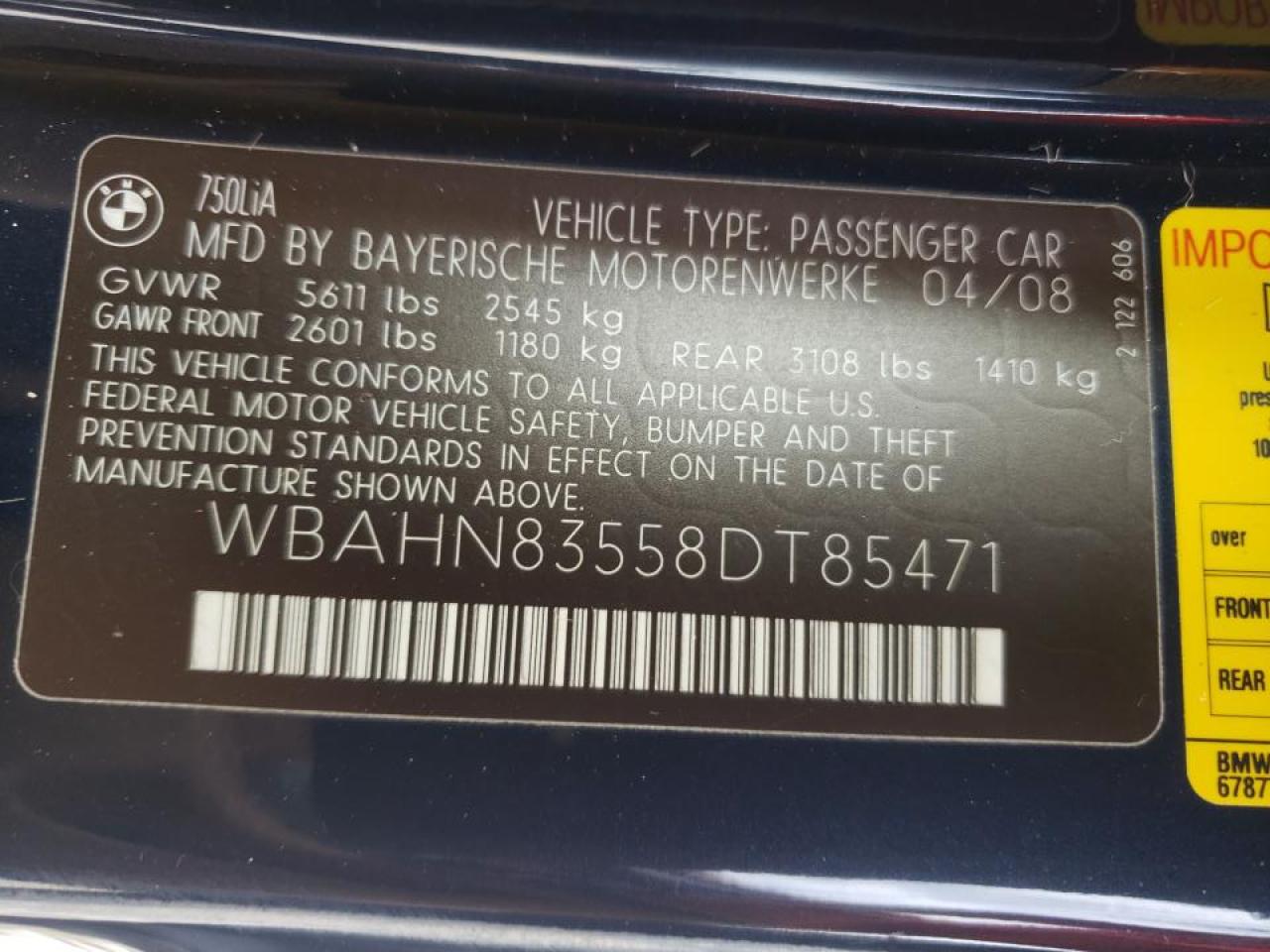 Photo 10 from auction – 2008 BMW 750 LI with VIN WBAHN83558DT85471