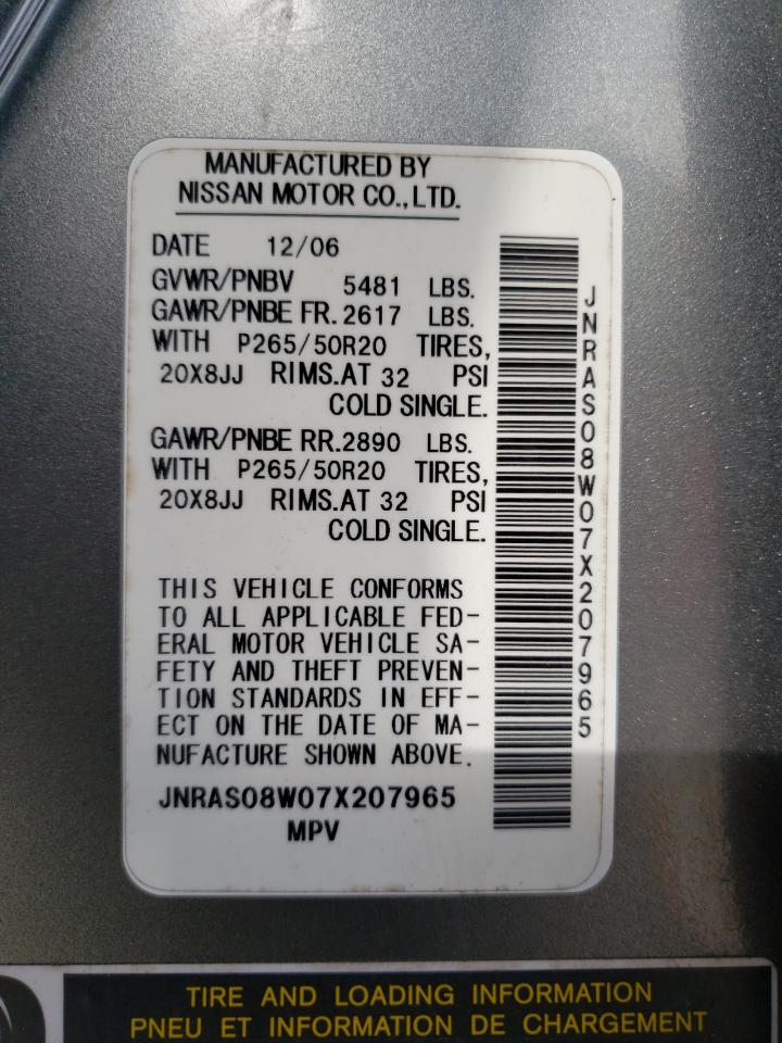 Photo 10 from auction – 2007 INFINITI FX35 with VIN JNRAS08W07X207965