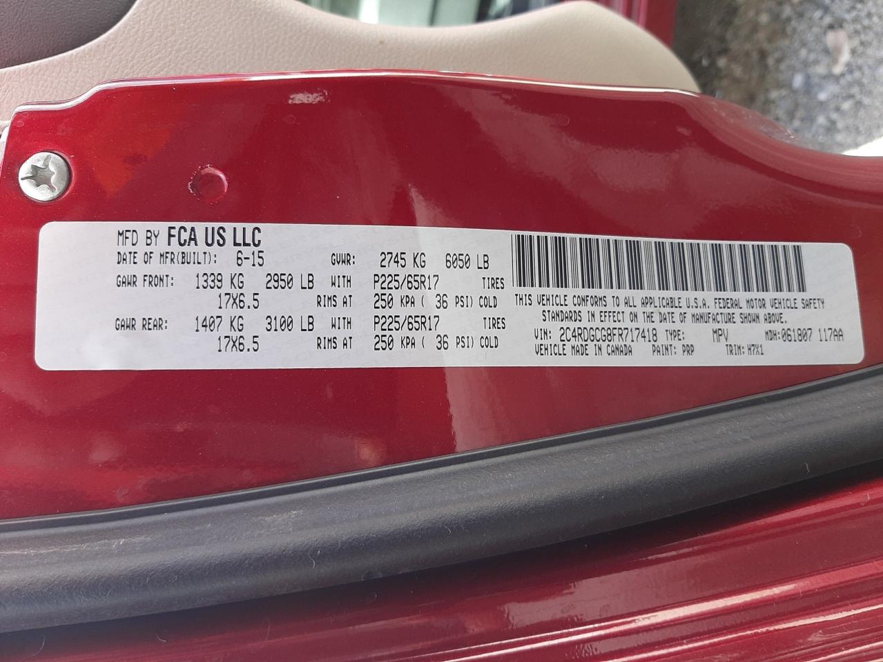 Photo 10 from auction – 2015 DODGE GRAND CARA with VIN 2C4RDGCG8FR717418