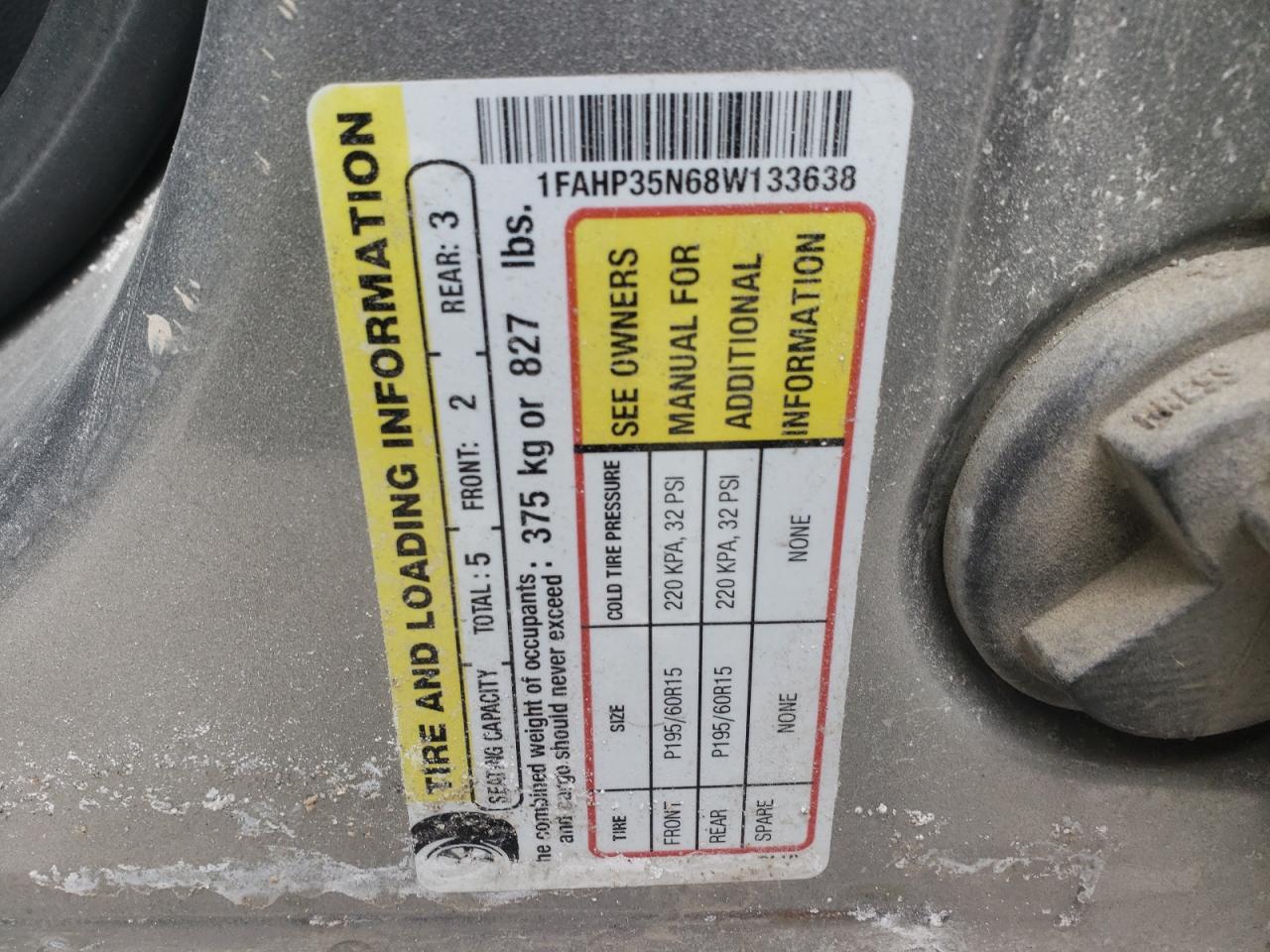 Photo 10 from auction – 2008 FORD FOCUS SE with VIN 1FAHP35N68W133638