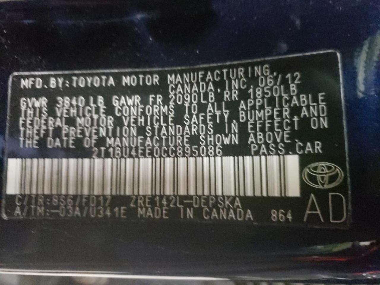 Photo 10 from auction – 2012 TOYOTA COROLLA BA with VIN 2T1BU4EE0CC895086