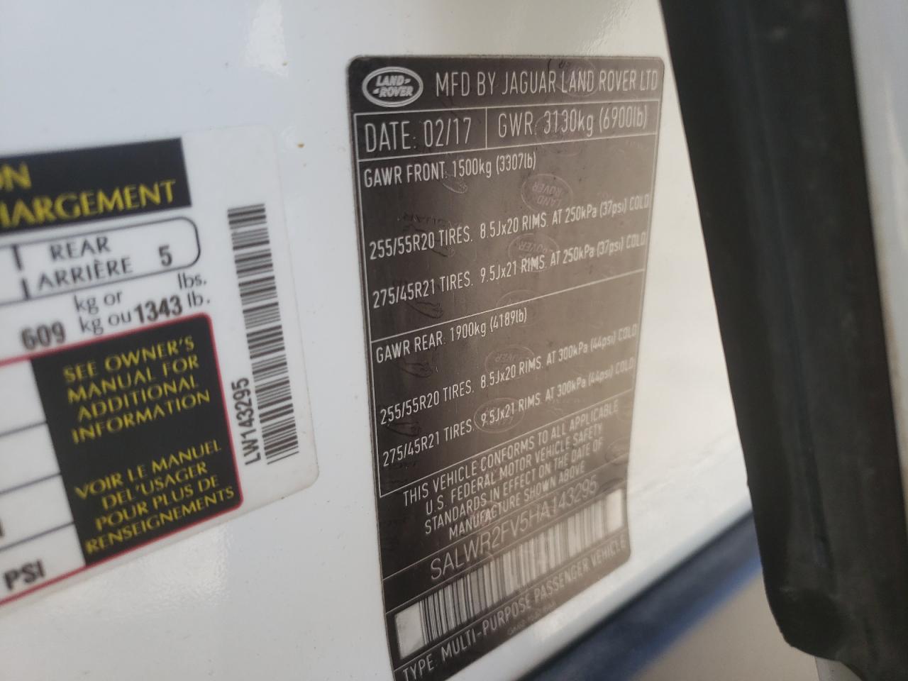 Photo 10 from auction – 2017 LAND ROVER RANGE ROVE with VIN SALWR2FV5HA143295