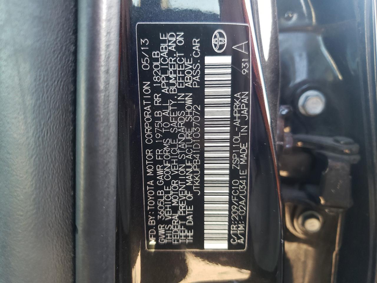 Photo 10 from auction – 2013 TOYOTA SCION XD with VIN JTKKUPB41D1037072