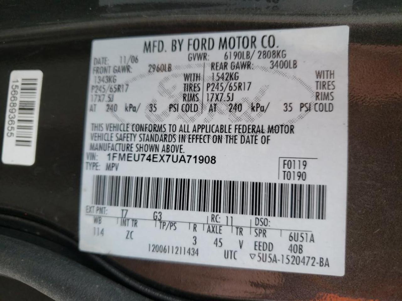 Photo 10 from auction – 2007 FORD EXPLORER E with VIN 1FMEU74EX7UA71908