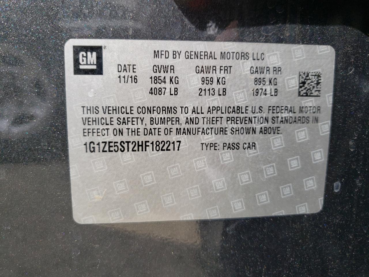 Photo 10 from auction – 2017 CHEVROLET MALIBU LT with VIN 1G1ZE5ST2HF182217