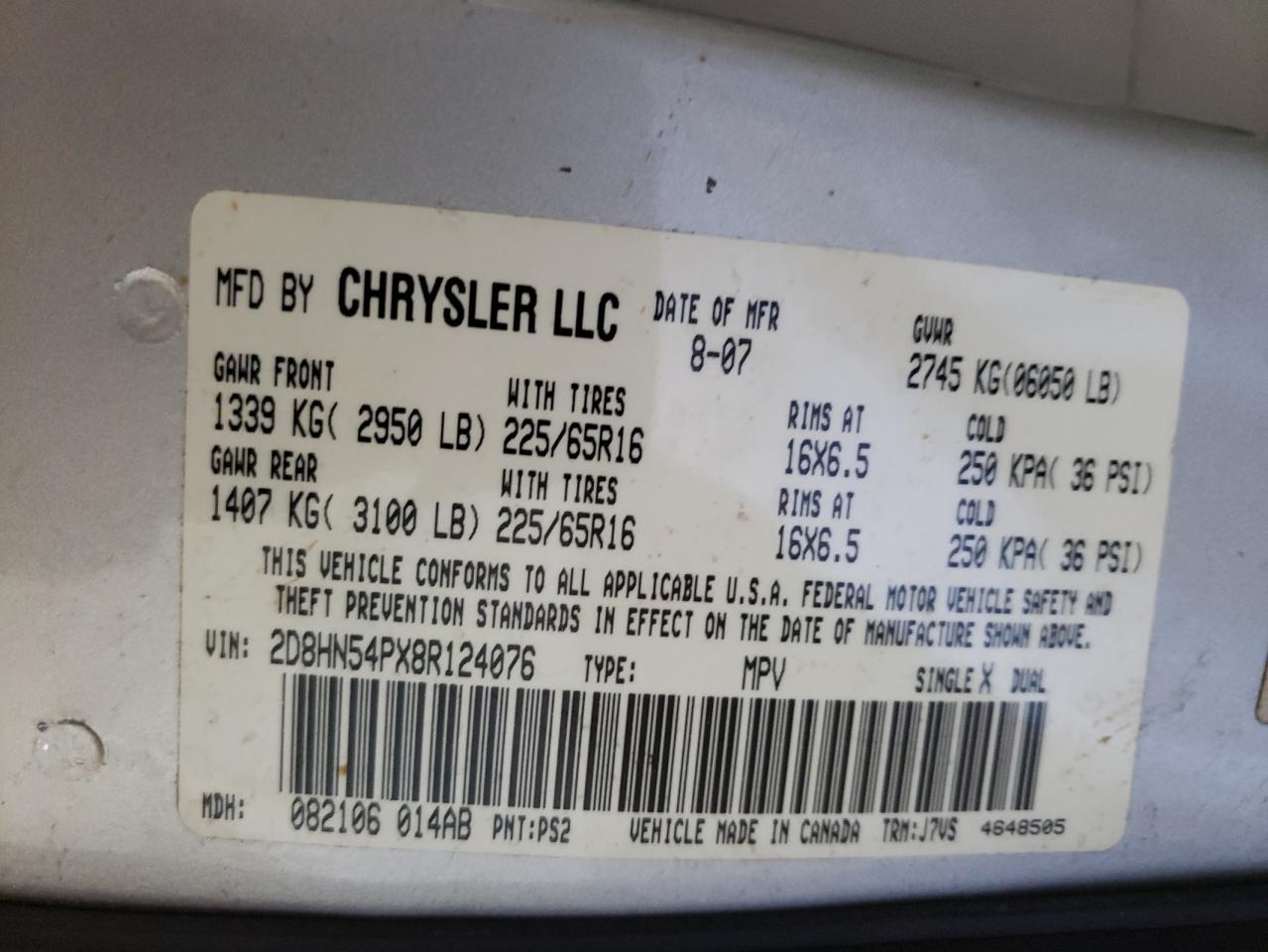 Photo 10 from auction – 2008 DODGE GRAND CARA with VIN 2D8HN54PX8R124076