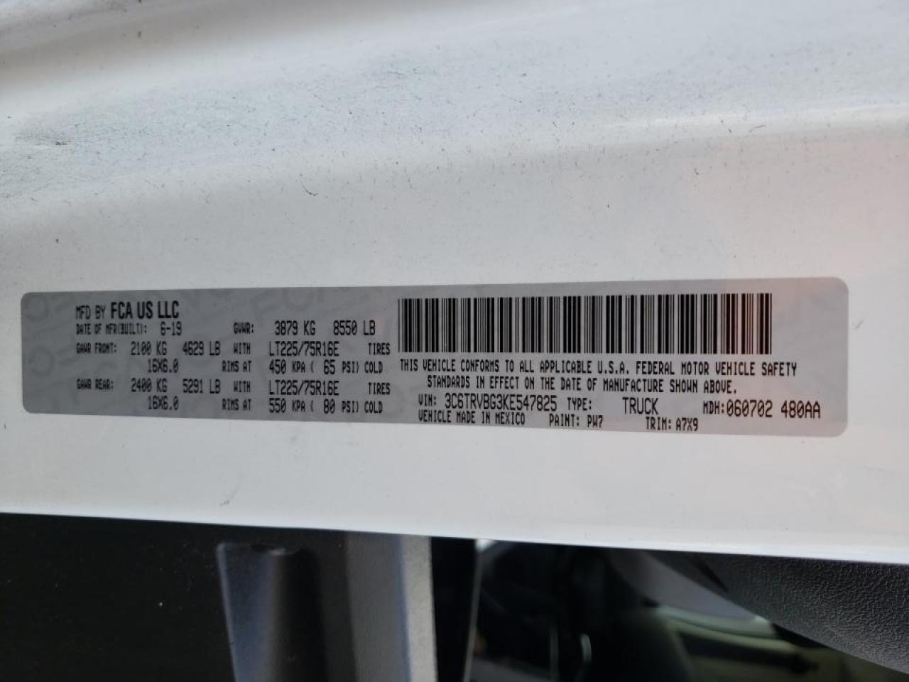 Photo 10 from auction – 2019 RAM PROMASTER with VIN 3C6TRVBG3KE547825