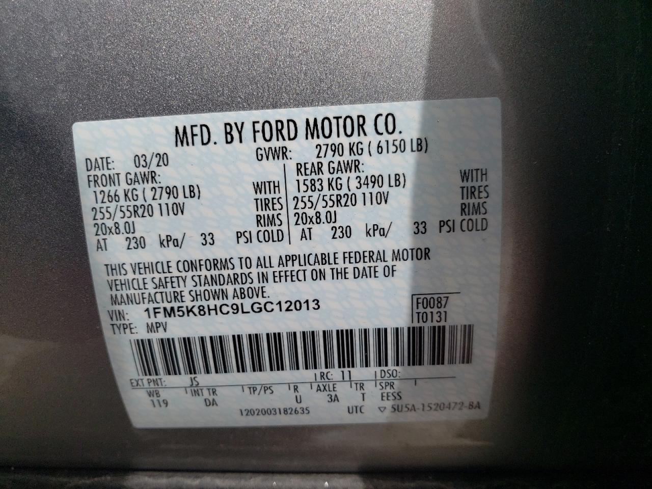 Photo 10 from auction – 2020 FORD EXPLORER P with VIN 1FM5K8HC9LGC12013