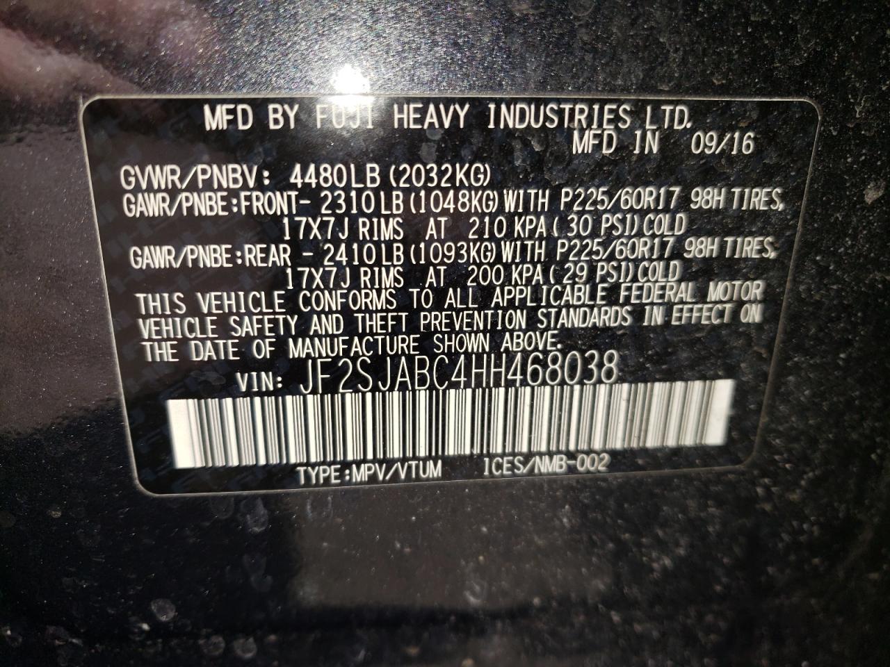 Photo 10 from auction – 2017 SUBARU FORESTER 2 with VIN JF2SJABC4HH468038