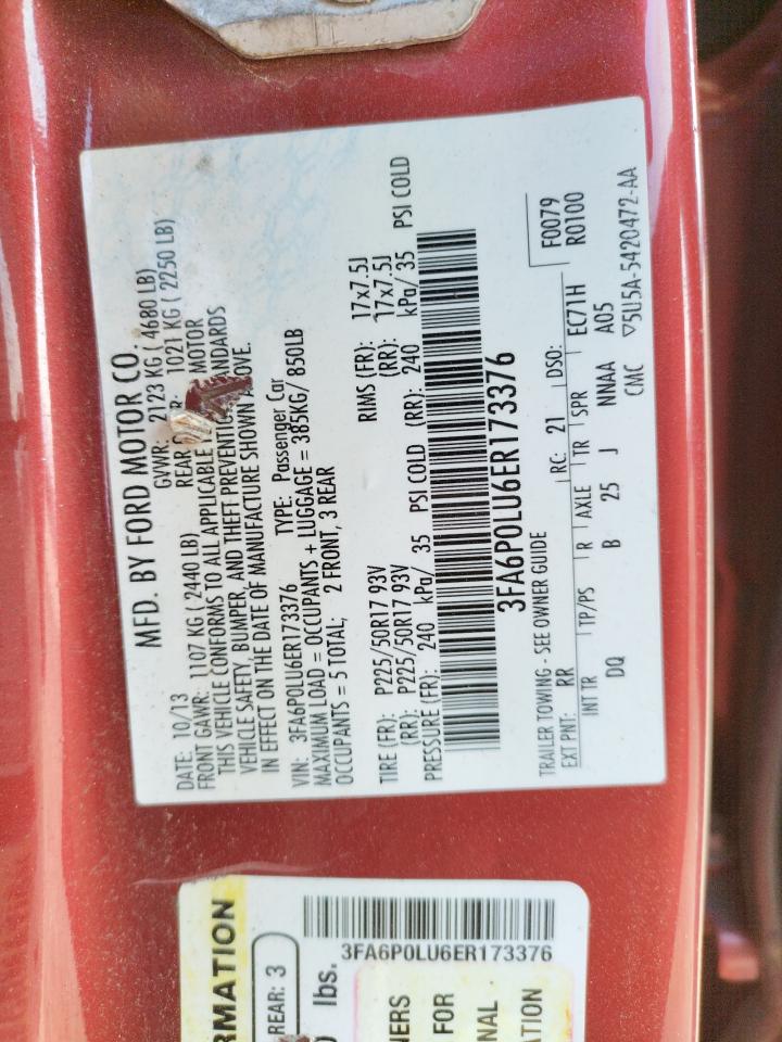 Photo 10 from auction – 2014 FORD FUSION SE with VIN 3FA6P0LU6ER173376