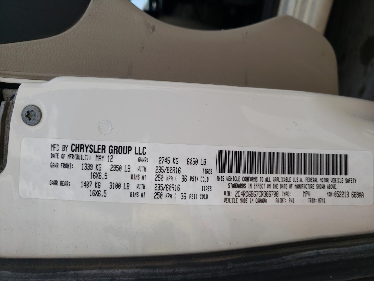 Photo 10 from auction – 2012 DODGE GRAND CARA with VIN 2C4RDGBG7CR366708