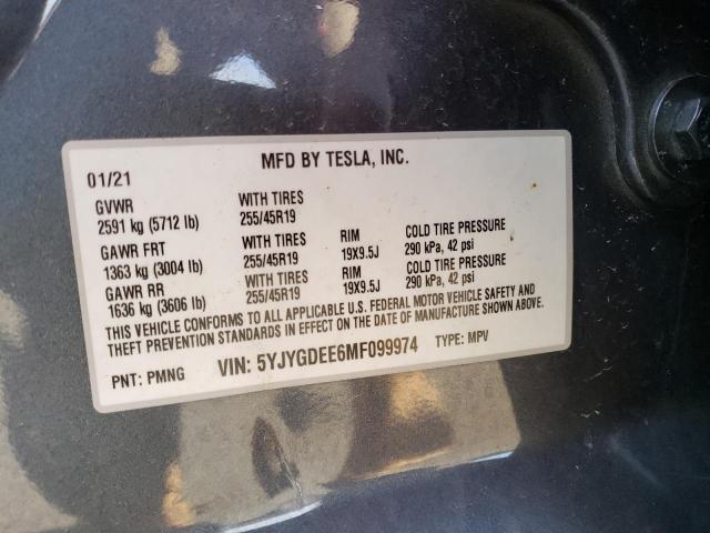 Photo 10 from auction – 2021 TESLA MODEL Y with VIN 5YJYGDEE6MF099974