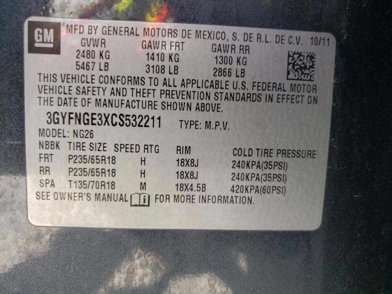 Photo 10 from auction – 2012 CADILLAC SRX with VIN 3GYFNGE3XCS532211
