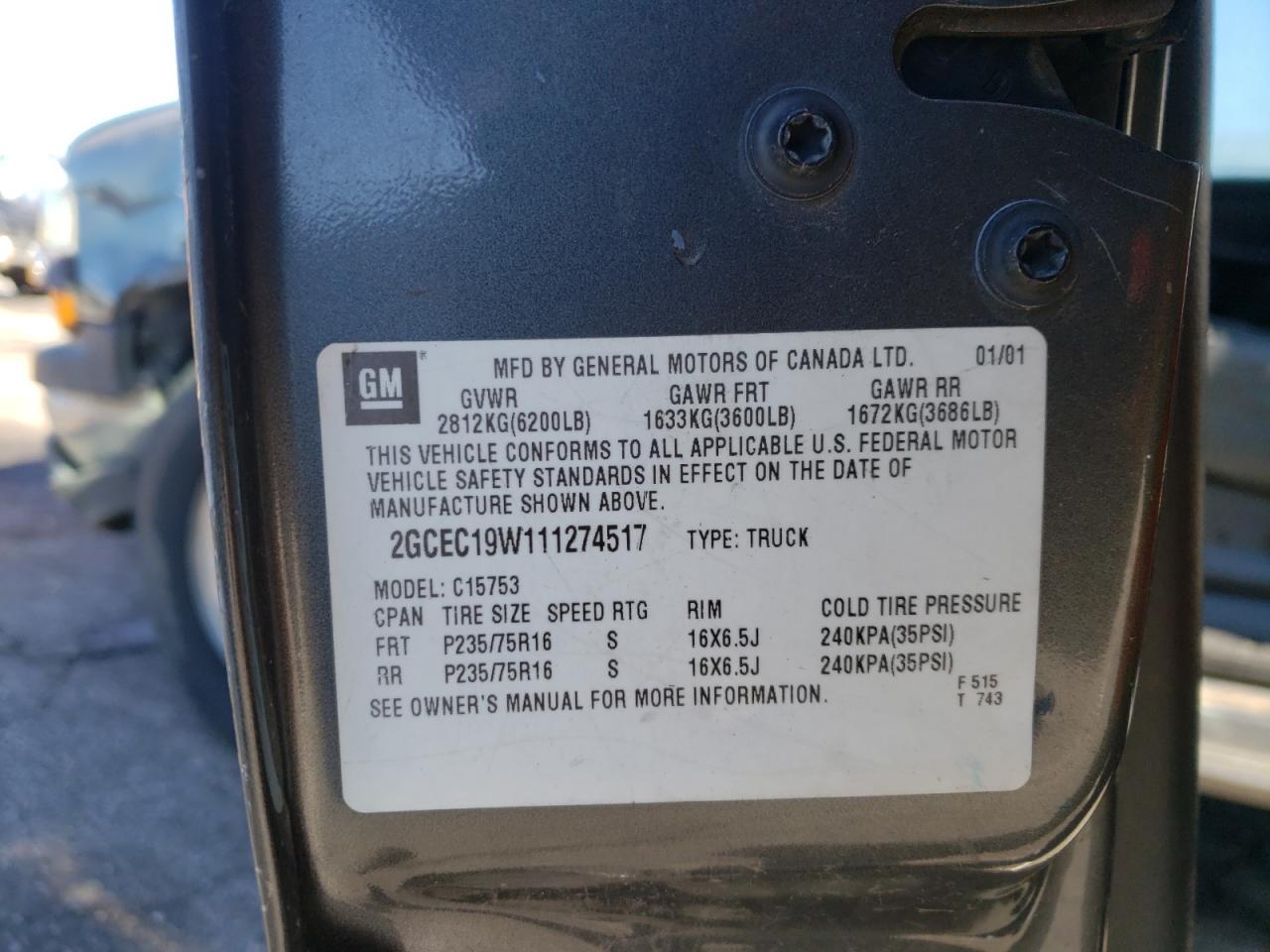 Photo 10 from auction – 2001 CHEVROLET SILVERADO with VIN 2GCEC19W111274517